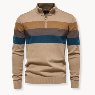 Pull homme à col zippé quart, maille coton mélangé