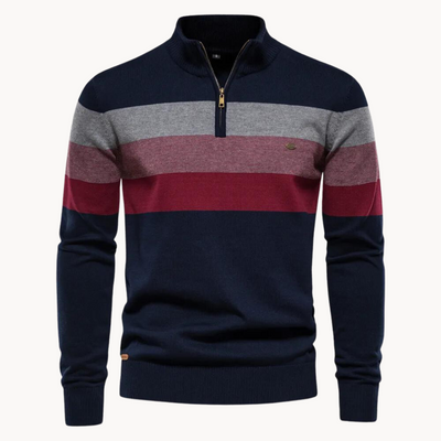 Pull homme à col zippé quart, maille coton mélangé