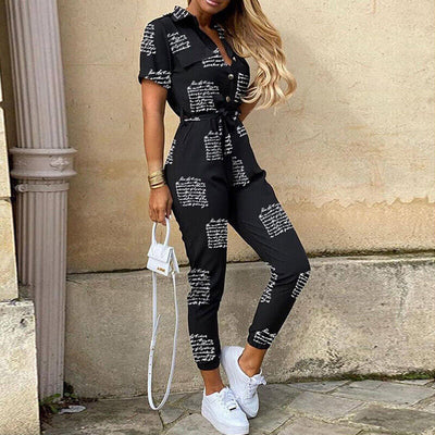 Jumpsuit femme - Coupe cintrée avec ceinture - Manches courtes - Rayures - Patte de boutonnage
