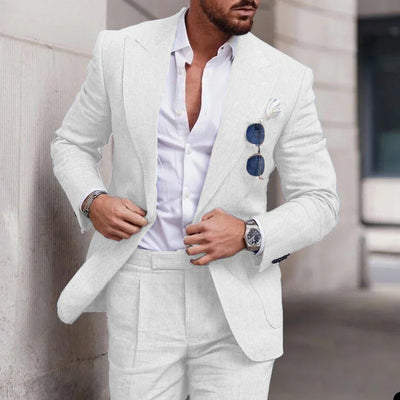 Costume de mariage en lin 2 pièces pour hommes - Design élégant à simple boutonnage