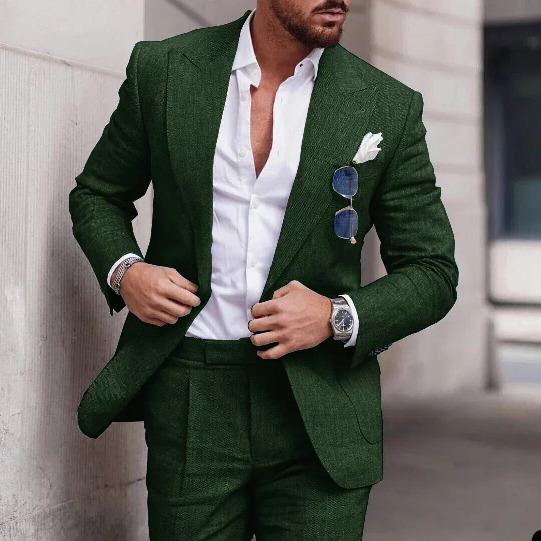 Costume de mariage en lin 2 pièces pour hommes - Design élégant à simple boutonnage