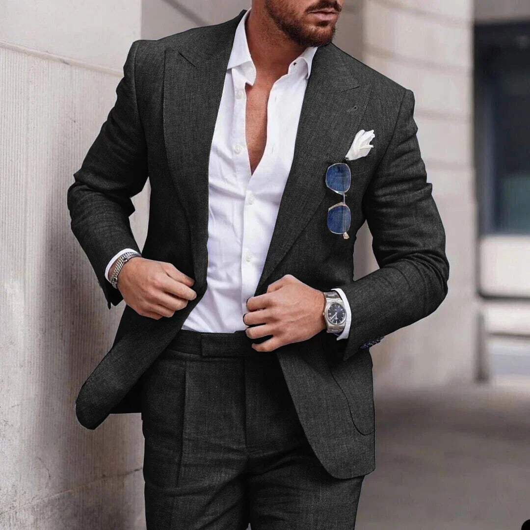 Costume de mariage en lin 2 pièces pour hommes - Design élégant à simple boutonnage