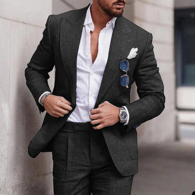 Costume de mariage en lin 2 pièces pour hommes - Design élégant à simple boutonnage