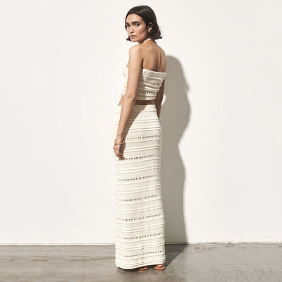 Ensemble Femme – Top Bandeau au Crochet et Jupe Midi Haute – Coupe Ajustée