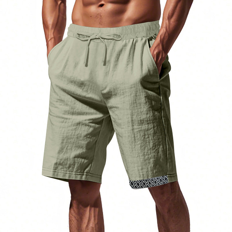 Shorts en lin pour hommes – Coupe décontractée – Tissu respirant – Cordon à la taille – Détails boho
