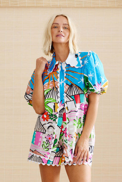 Cardigan Femme Ensemble Chemise – Coton Respirant – Coupe Décontractée – Col en Dentelle – Manches Bouffantes