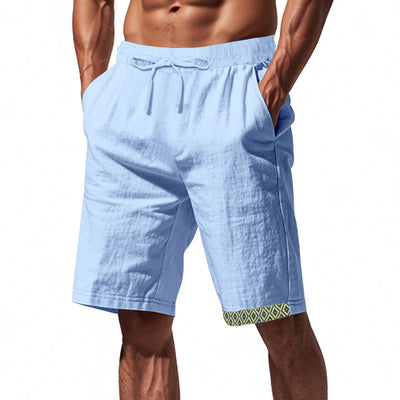 Shorts en lin pour hommes – Coupe décontractée – Tissu respirant – Cordon à la taille – Détails boho
