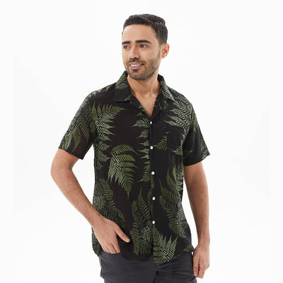 Chemise pour homme à manches courtes – Coupe décontractée – Tissu léger et respirant – Motif feuillage