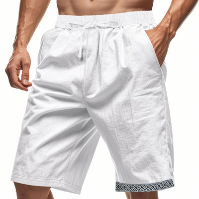 Shorts en lin pour hommes – Coupe décontractée – Tissu respirant – Cordon à la taille – Détails boho