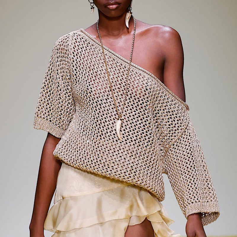 Pull Femme – Tricot Off Shoulder – Tricot Ouvert – Coupe Décontractée – Pull Léger