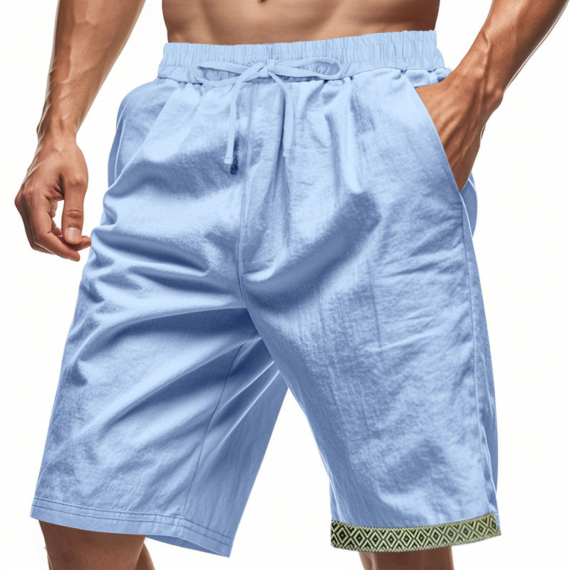 Shorts en lin pour hommes – Coupe décontractée – Tissu respirant – Cordon à la taille – Détails boho