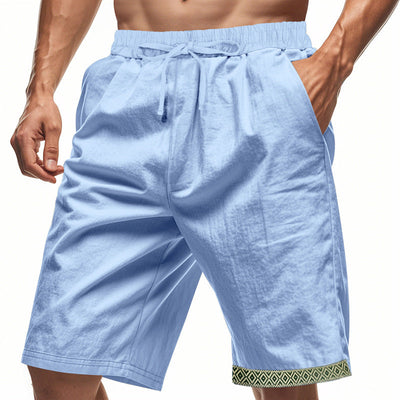 Shorts en lin pour hommes – Coupe décontractée – Tissu respirant – Cordon à la taille – Détails boho