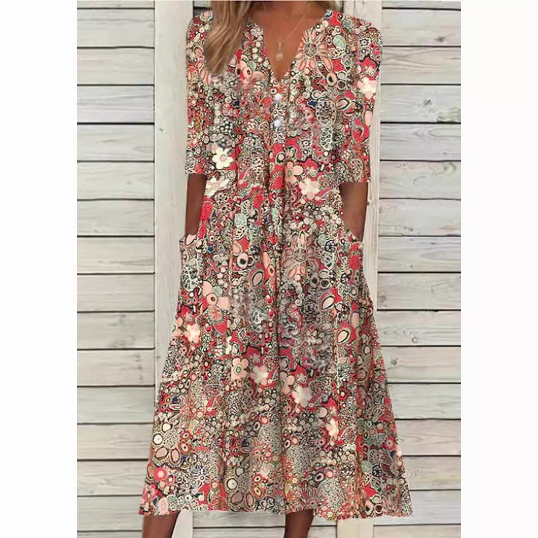 Robe chemise longue à motif fleuri avec touche élégante