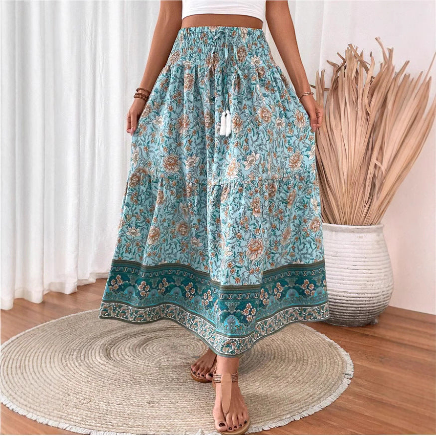 Jupe Longue Femme – Imprimé Floral Bohème – Taille Élastique – Mélange de Coton Aéré