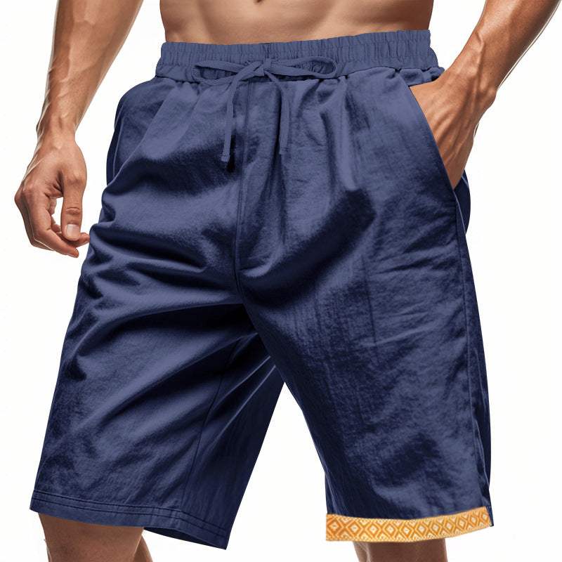 Shorts en lin pour hommes – Coupe décontractée – Tissu respirant – Cordon à la taille – Détails boho