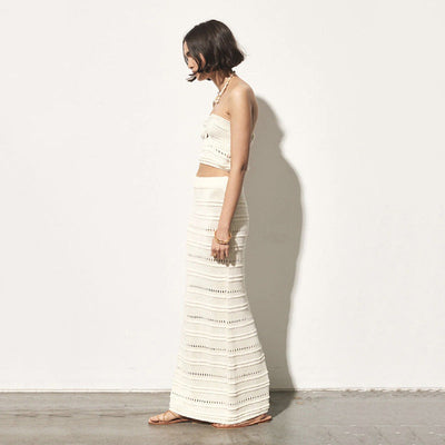 Ensemble Femme – Top Bandeau au Crochet et Jupe Midi Haute – Coupe Ajustée