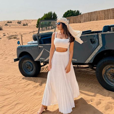 Ensemble Femme – Top Court en Maille Côtelée et Jupe Maxi Plissée – Coupe Ajustée