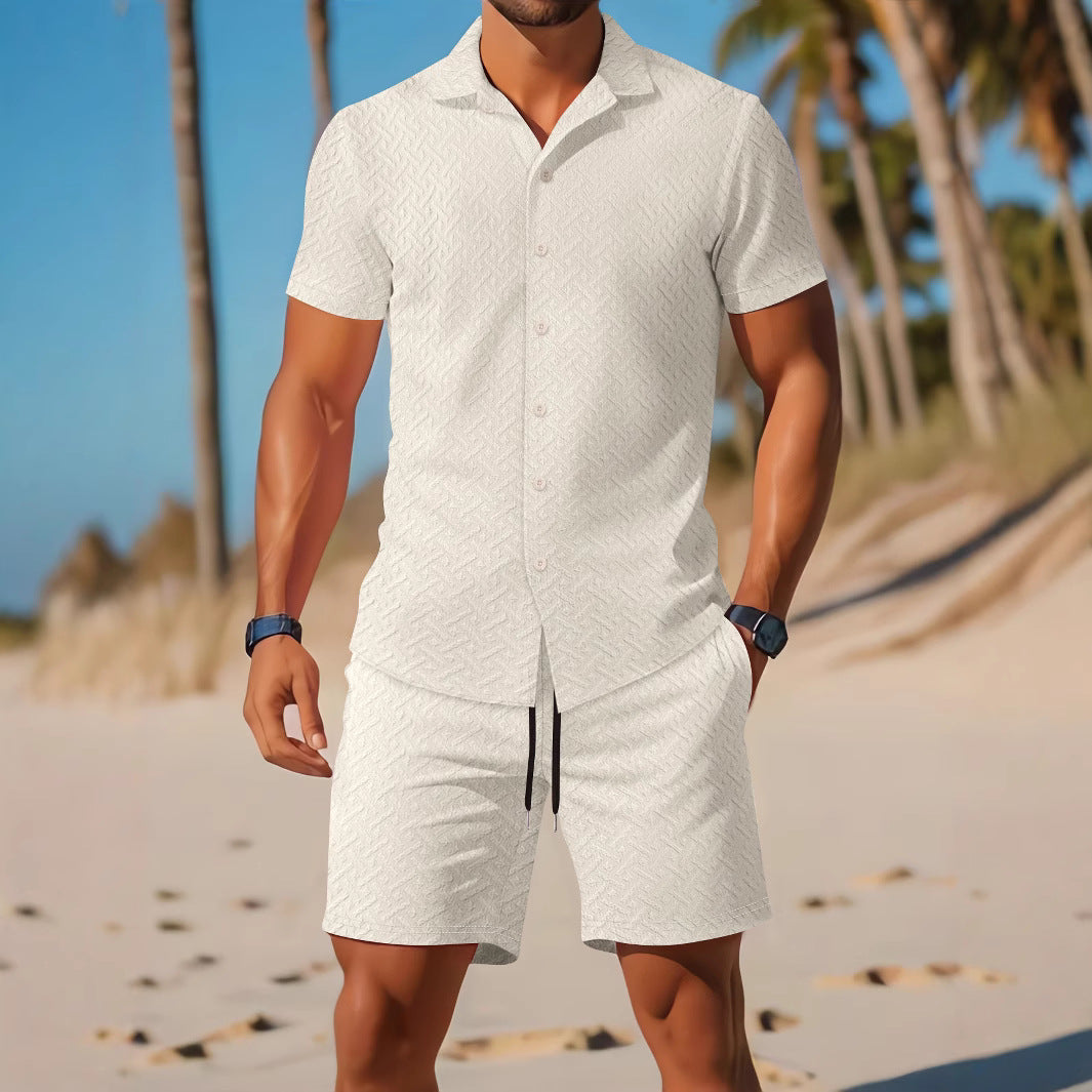 Ensemble Homme Chemise et Shorts – Coupe Slim – Tissu Léger et Respirant – Texture Imprimée