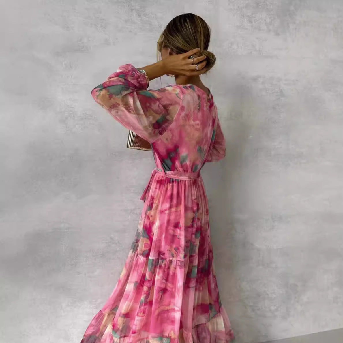 Robe maxi fluide femme style bohème en tissu léger, coupe ample taille haute