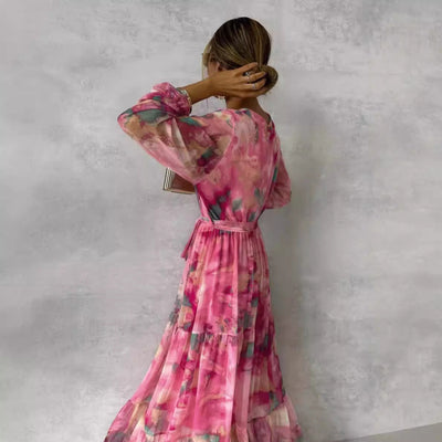 Robe maxi fluide femme style bohème en tissu léger, coupe ample taille haute