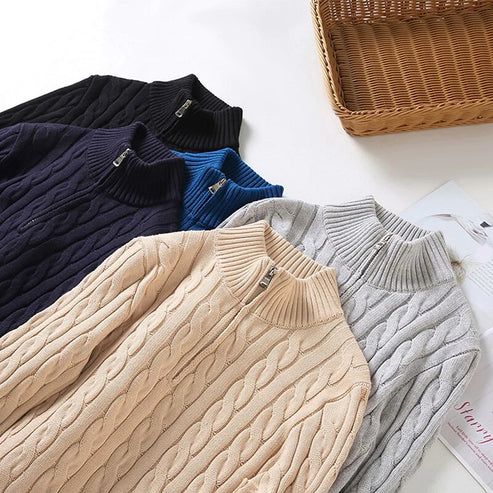Pull demi-zip en coton à col montant