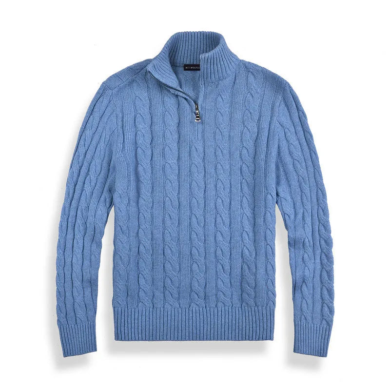 Pull demi-zip en coton à col montant