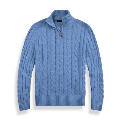 Pull demi-zip en coton à col montant