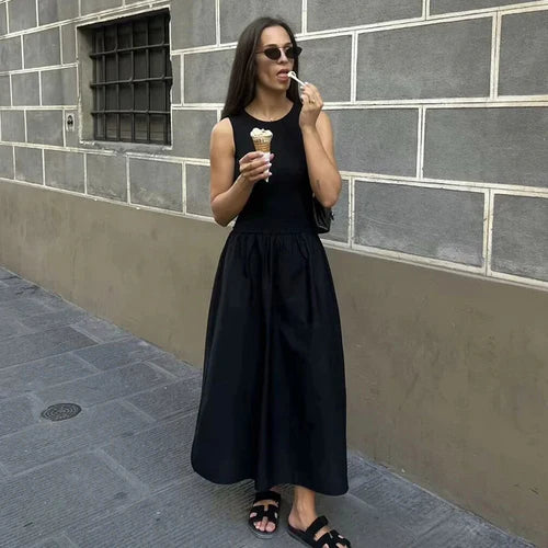 Robe longue sans manches femme – Style classique chic – Élégance fluide pour l'été