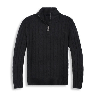 Pull demi-zip en coton à col montant