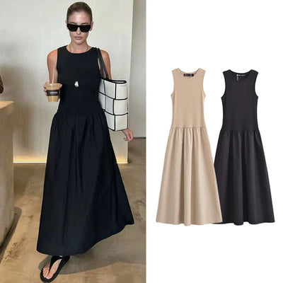 Robe longue sans manches femme – Style classique chic – Élégance fluide pour l'été