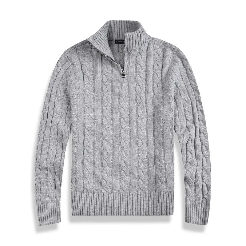 Pull demi-zip en coton à col montant