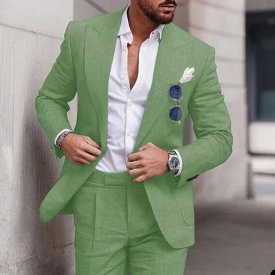 Costume de mariage en lin 2 pièces pour hommes - Design élégant à simple boutonnage