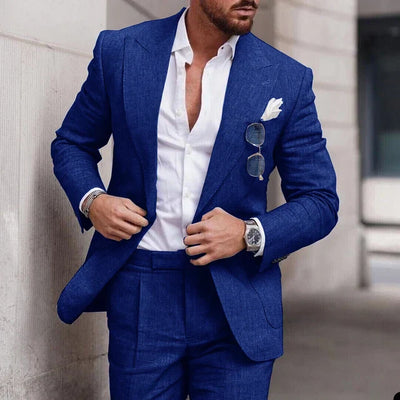 Costume de mariage en lin 2 pièces pour hommes - Design élégant à simple boutonnage