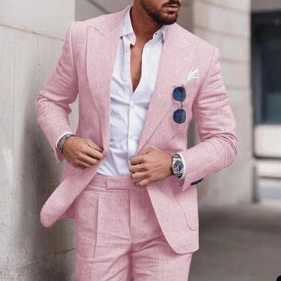 Costume de mariage en lin 2 pièces pour hommes - Design élégant à simple boutonnage