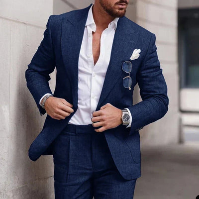 Costume de mariage en lin 2 pièces pour hommes - Design élégant à simple boutonnage