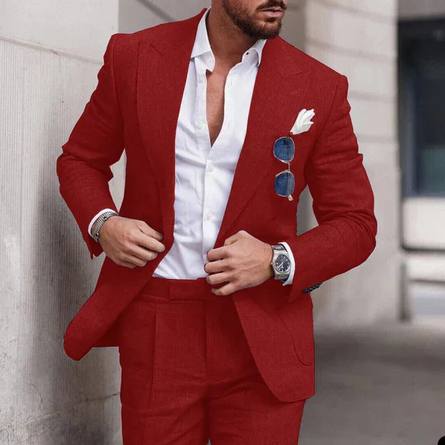 Costume de mariage en lin 2 pièces pour hommes - Design élégant à simple boutonnage
