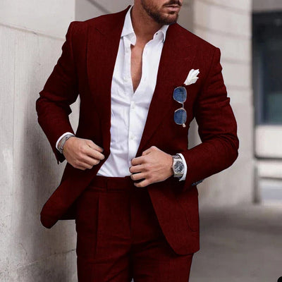 Costume de mariage en lin 2 pièces pour hommes - Design élégant à simple boutonnage