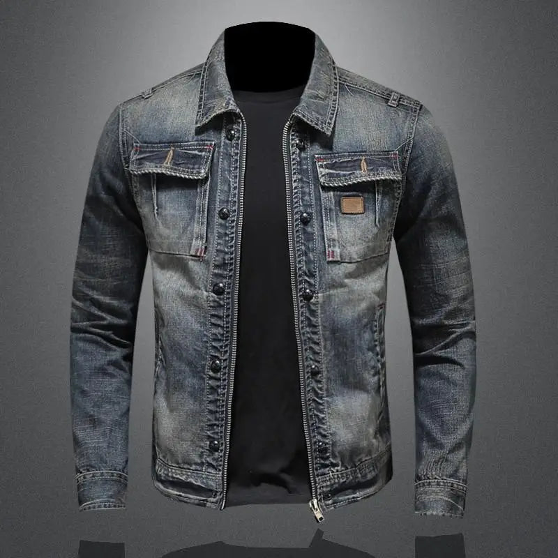 Rando - Veste en jean pour hommes avec fermeture à boutons et poches avant