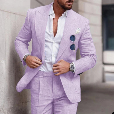 Costume de mariage en lin 2 pièces pour hommes - Design élégant à simple boutonnage
