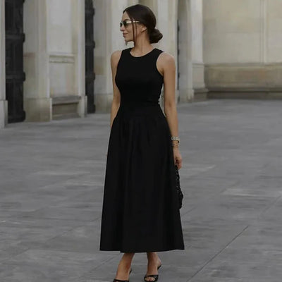 Robe longue sans manches femme – Style classique chic – Élégance fluide pour l'été