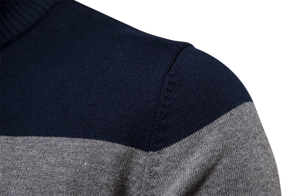 Pull homme à col zippé quart, maille coton mélangé