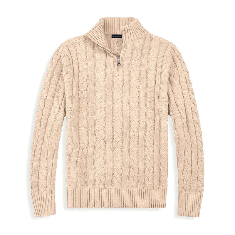 Pull demi-zip en coton à col montant