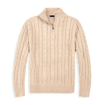 Pull demi-zip en coton à col montant