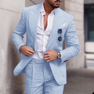 Costume de mariage en lin 2 pièces pour hommes - Design élégant à simple boutonnage