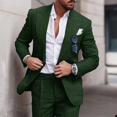 Costume de mariage en lin 2 pièces pour hommes - Design élégant à simple boutonnage
