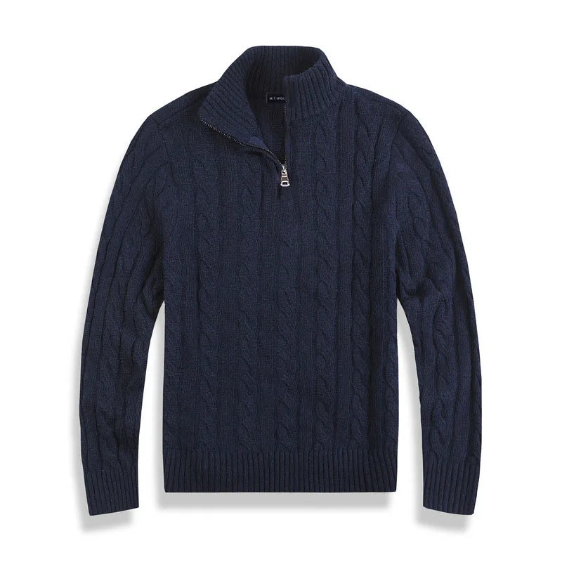 Pull demi-zip en coton à col montant