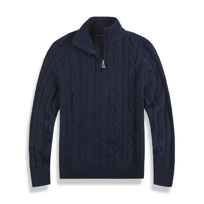 Pull demi-zip en coton à col montant