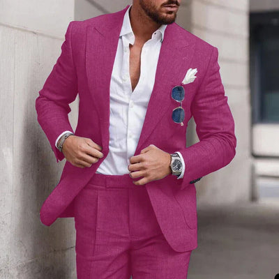 Costume de mariage en lin 2 pièces pour hommes - Design élégant à simple boutonnage