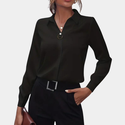 Blouse fluide femme coupe ample col chemise et manches longues