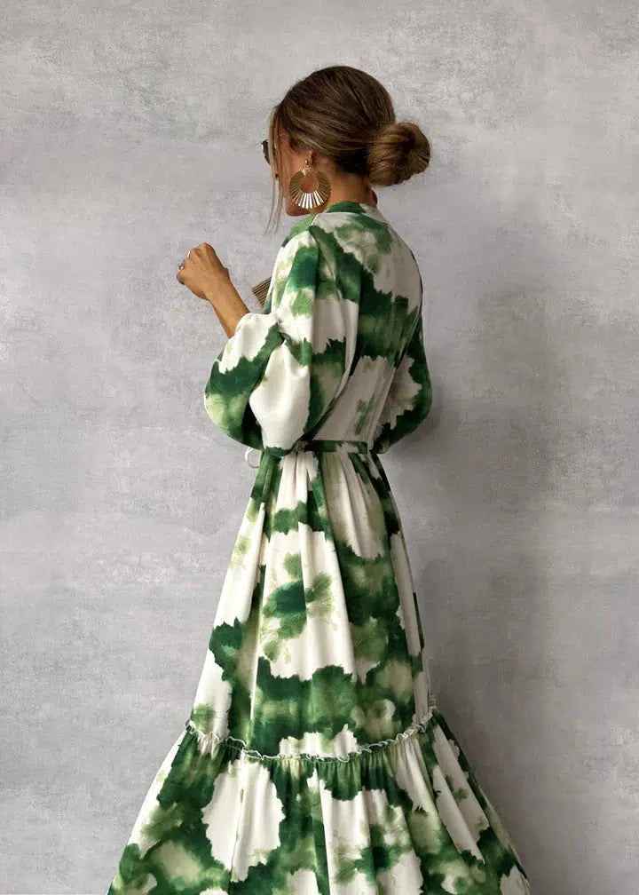 Robe longue fluide col V femme